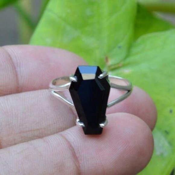 New Black Onyx & Sterling Silver Coffin Ring - Picture 8 of 11